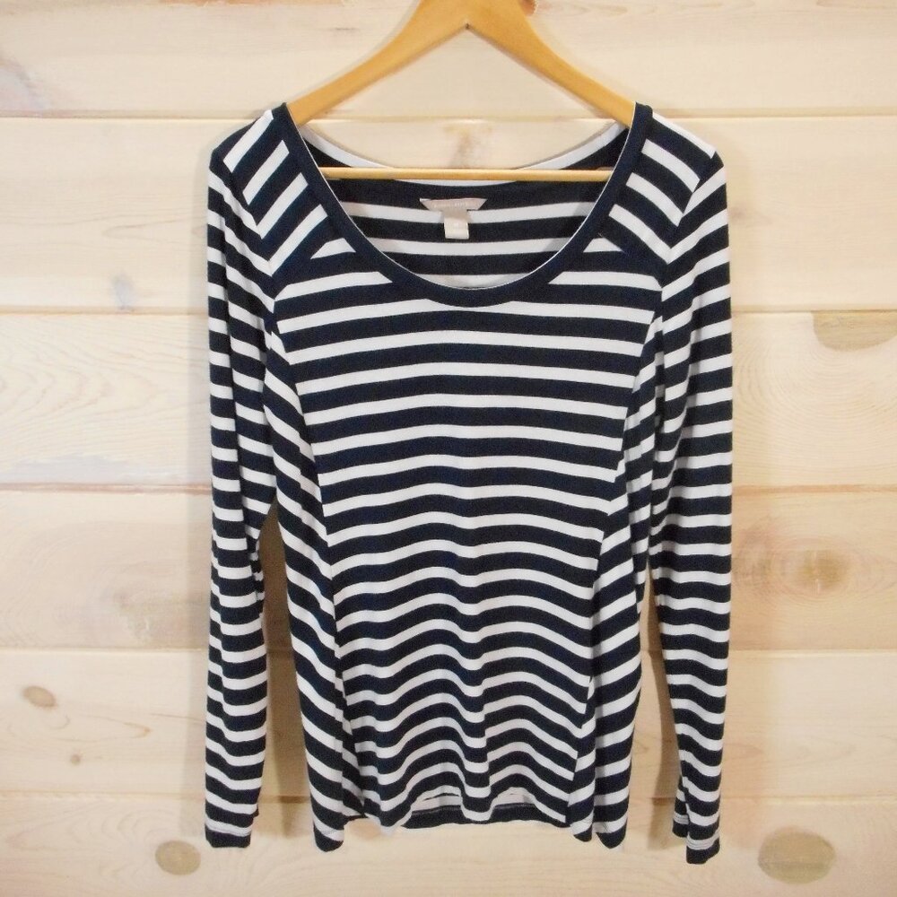 Banana Republic Women's size M Nautical Stripe Long Sleeve Top Knit Navy White